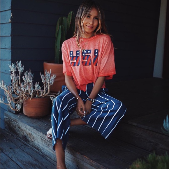 Navy Blue and White Striped Culotte Pants - Picture 3 of 3